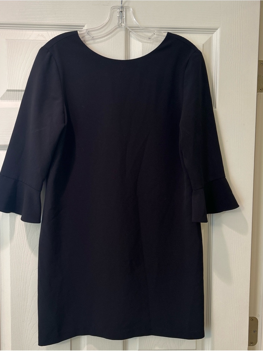 Cooper and Ella Black Matilda Dress with Fluted Sleeves and gold zipper up back!